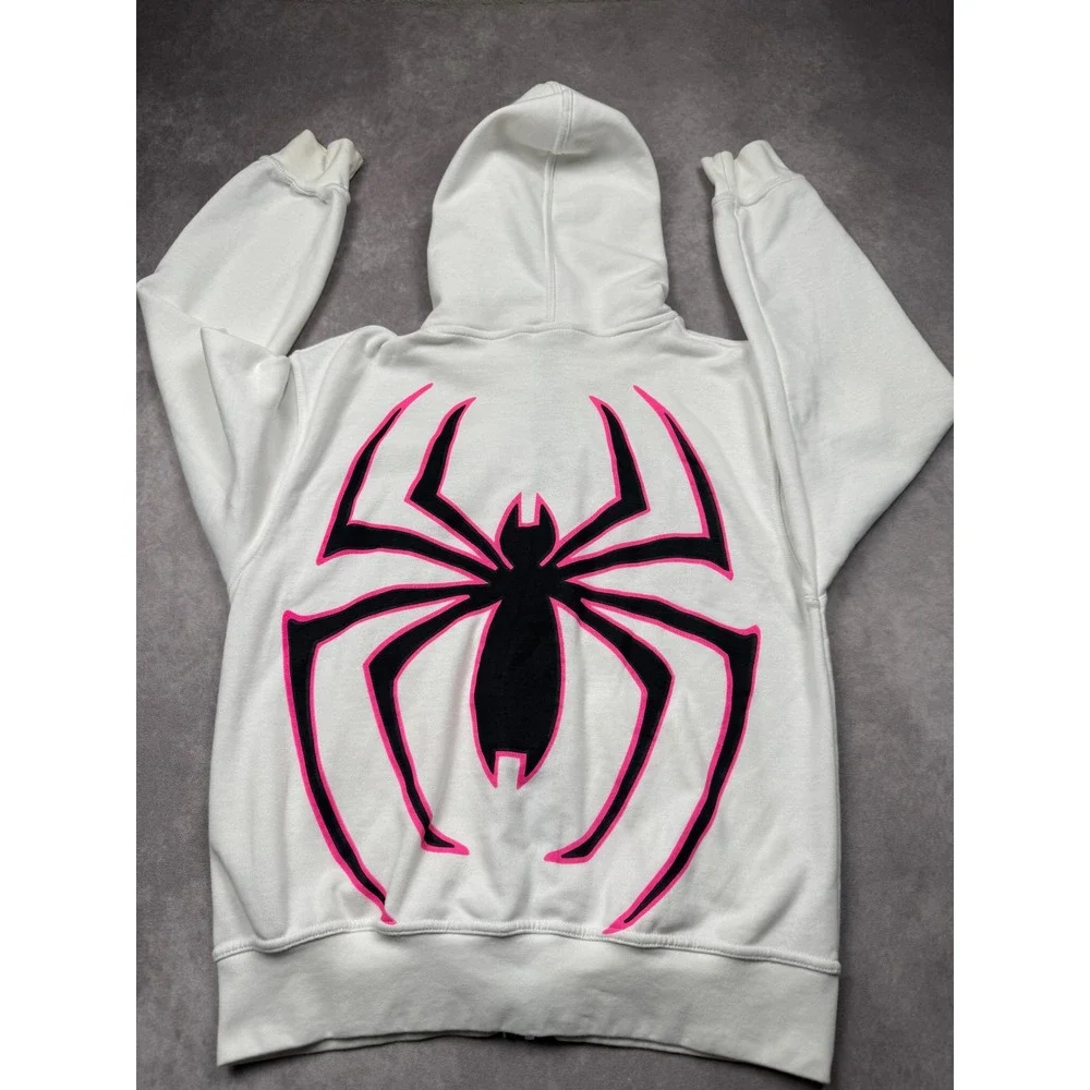 Spider Worldwide Y2K Full Zip Hoodine Face Mask Eyes White Pink Adult S Oversize